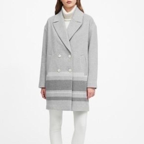 Banana Republic Double - Face Striped Cocoon Coat In Heather Gray - Picture 1 of 8